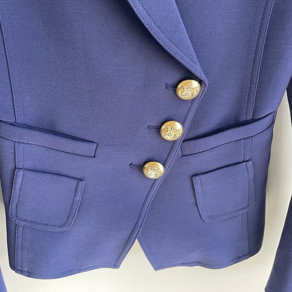Smythe Asymmetrical Wrap Blazer - Navy Blue + Gold Buttons - Size 4 - Picture 10 of 16